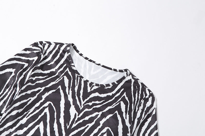 Striped Print Lace-up Short Tops
