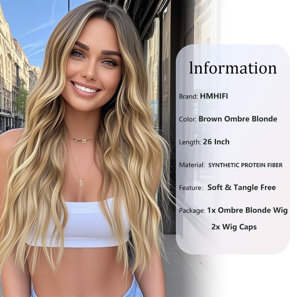 Blonde Wig for Women,26 Inch Long Wavy Curly Middle Part Hair | Soft face-framing layered waves,Tangle resistant,Easy-style,Adjustable,Daily wear,party,photo,Halloween costume